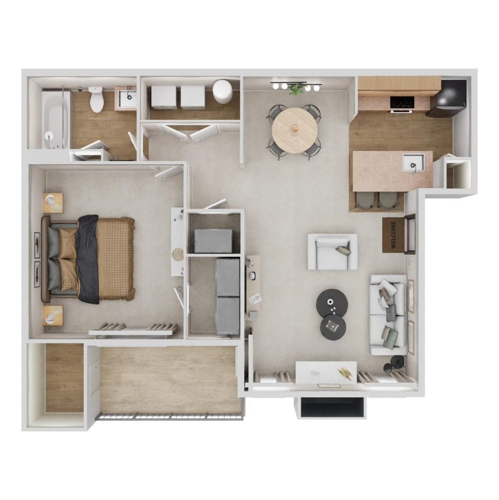Floor plan for 1 bed, 1 bath, 788 sqft